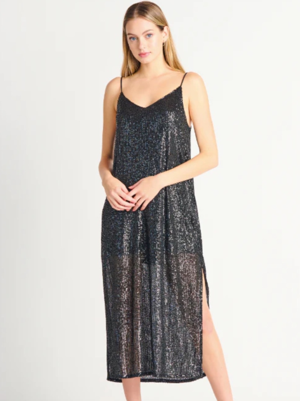 Black Tape Sequin Slip Dress